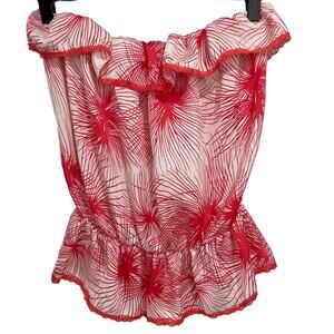 Chris & Carol Red & White Ruffled Strapless Tank Top Size Small